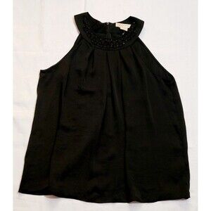 Women MICHAEL KORS Top Size 14 Black Beaded Sleeveless Blouse Halter Neck